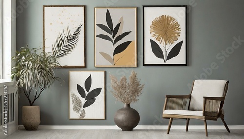 modern living room.a series of wall decor elements that embrace the elegance of simplicity. Utilize minimalist frames, monochromatic color schemes, and carefully selected wall decals to achieve a mode photo
