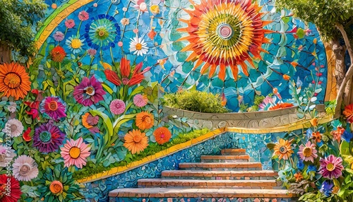 traditional thai art.Develop an eye-catching wall mural that transforms a space into a vibrant and energizing environment. Incorporate bold patterns, vivid colors, and elements of nature to create a d