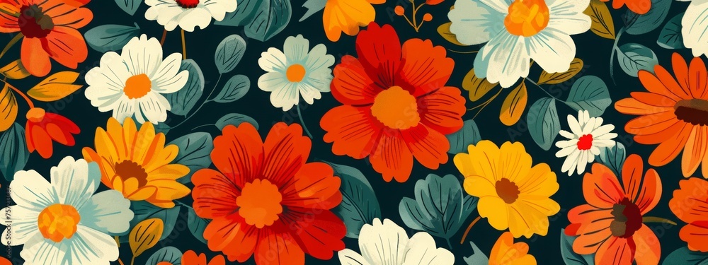 70s style floral background, 70s retro pattern and colors