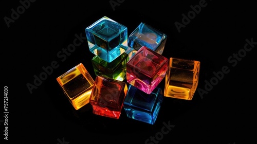 Colorful cubes on isolated black background Generative AI. Players marker