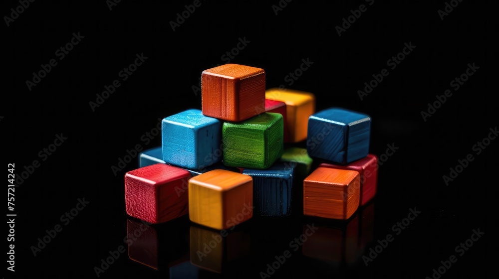 Colorful cubes on isolated black background Generative AI. Players marker Colorful cubes on isolated black background Generative AI. Players marker