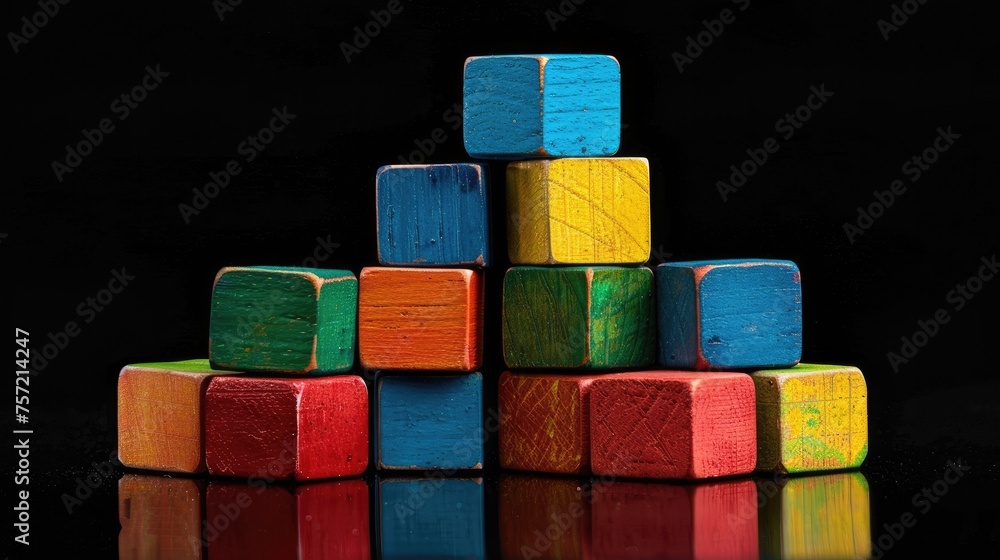 Colorful cubes on isolated black background Generative AI. Players marker Colorful cubes on isolated black background Generative AI. Players marker