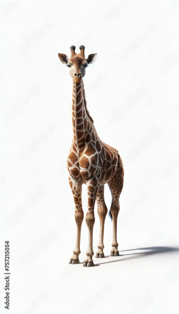 Cartoon Giraffe Isolated on White Background. Wild Giraffe Animal Mascot Digital Generated Illustration. Funny Cute  Creation Safari Animal Symbol Character. 