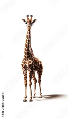 Cartoon Giraffe Isolated on White Background. Wild Giraffe Animal Mascot Digital Generated Illustration. Funny Cute Creation Safari Animal Symbol Character. 