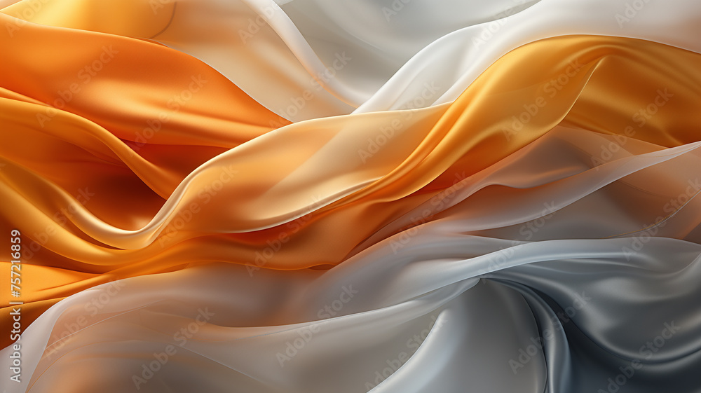 Fototapeta premium Floating and light fabric in shades of gold, white and yellow. Relaxing and delicate image background. Create an ad with elegance. Generative AI Arte com IA