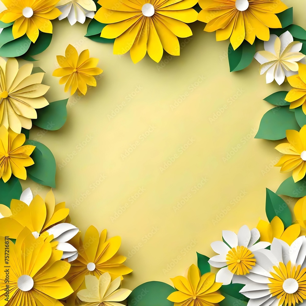 Paper Style Art,  Frame with yellow flowers around and text space