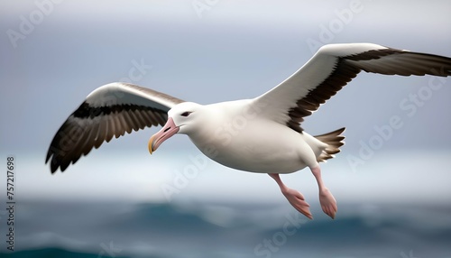 An Albatross With Its Wings Beating In A Blur Of M