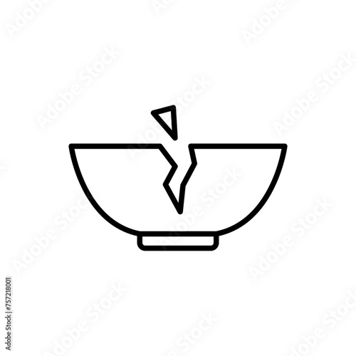 Cracked bowl outline icons, minimalist vector illustration ,simple transparent graphic element .Isolated on white background