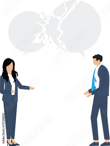 Different opinions and disagreement concept, two businessman expressing opposite ideas

