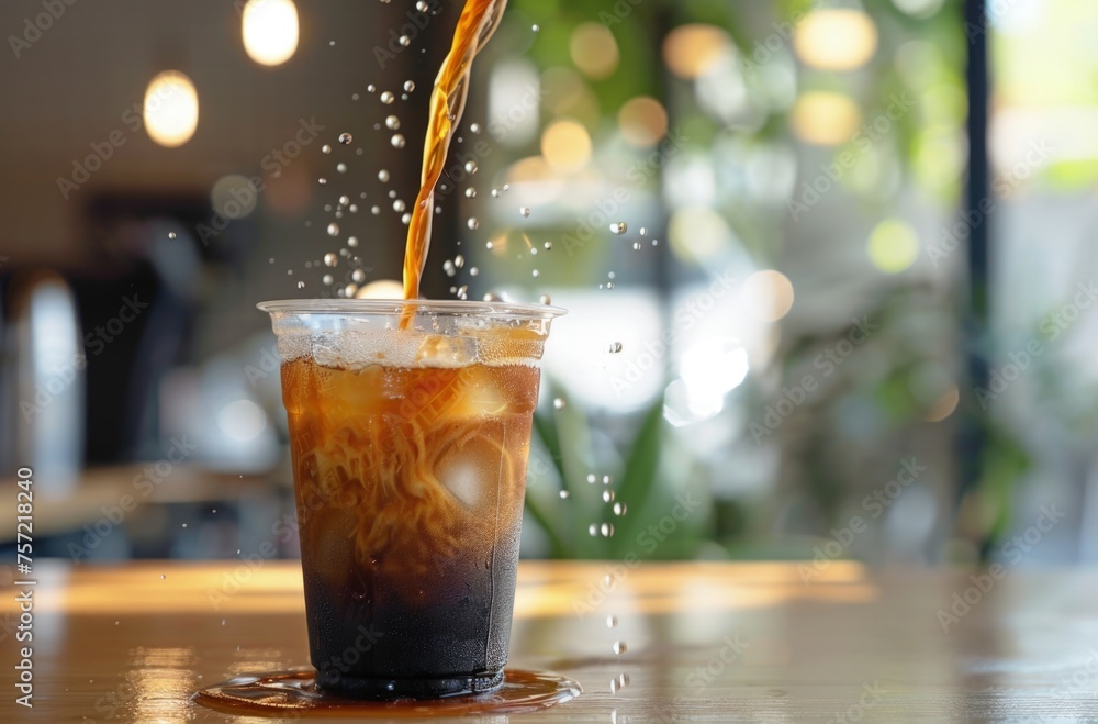 Iced coffee served on a table, cold drink. Iced coffee served on a table, cold drink.