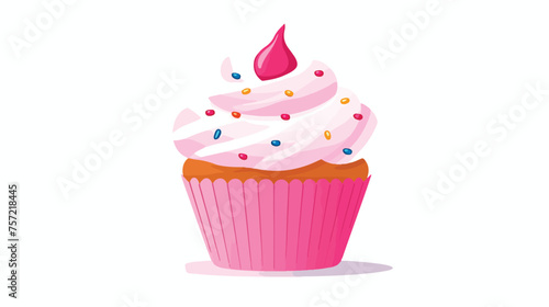 A simple flat icon of a cupcake with colorful frost
