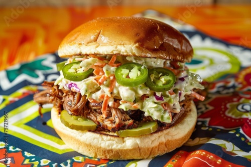 Vibrant Pulled Pork Sandwich with Jalape  o and Coleslaw Twist