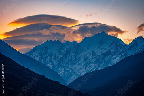 Lenticular Clouds at Dusk Over the Langtang Himalayas on the Trek from Lama Hotel to Mundu  Nepal