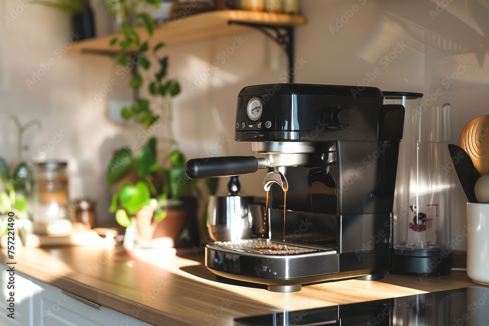 Espresso machine brewing fresh coffee