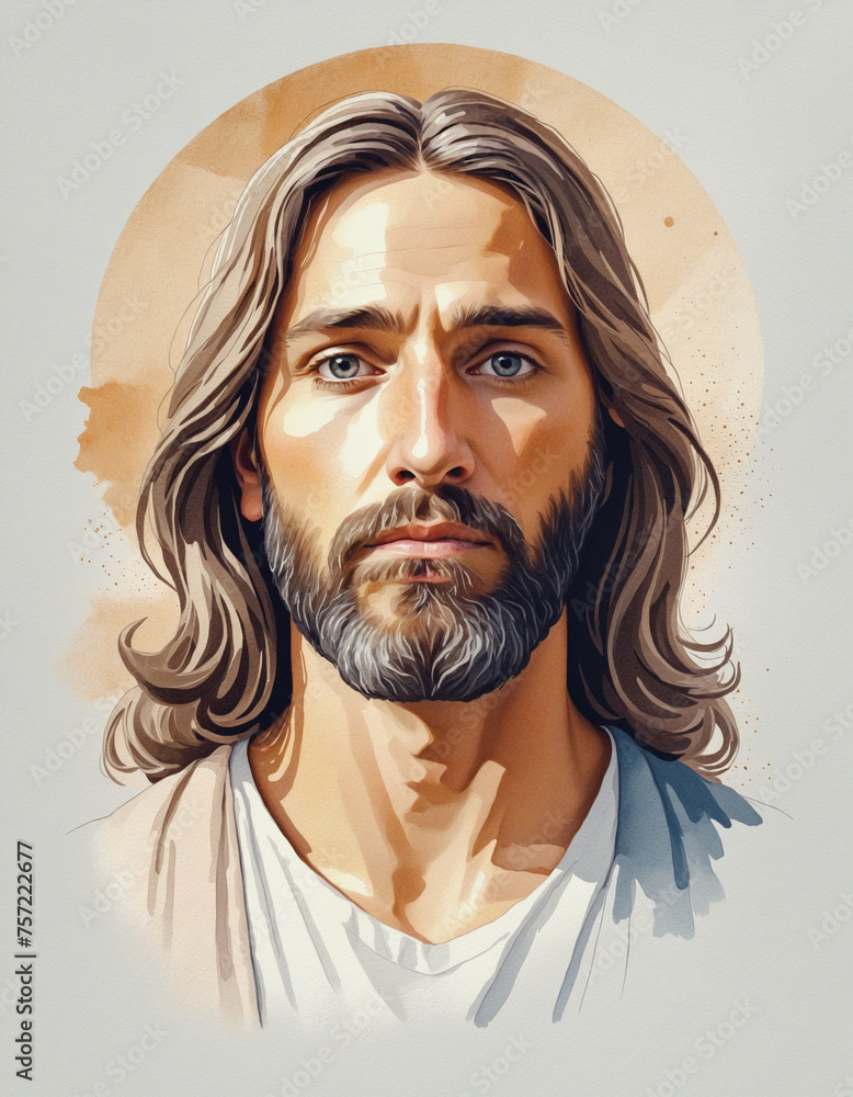 Face of Jesus Christ, low poly watercolor vector illustration