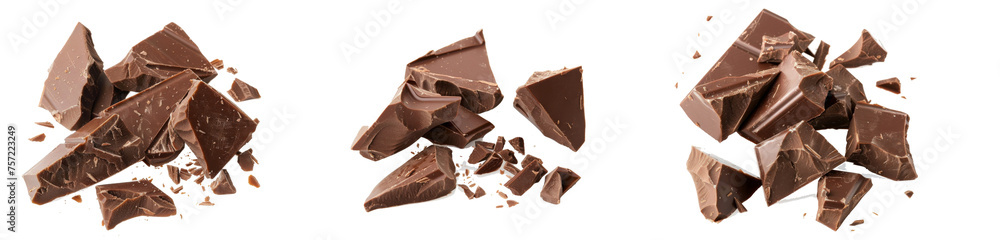 Set of Chocolate chunks on white background isolated stock Set of Chocolate chunks on white background isolated stock