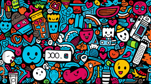 Colorful Assortment of Doodles with Emotive Characters © heroimage.io