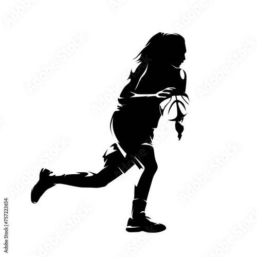 Woman playing basketball, isolated vector silhouette. Female team sport