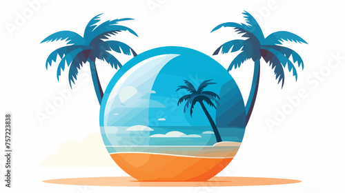 A vibrant flat icon of a beach ball with palm trees