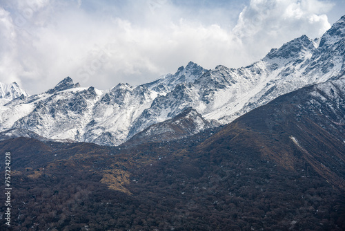 Contrasting Autumn Foliage and Snowy Peaks in Langtang Region, View from Mundu to Kyanjin Gompa Trek, Nepal © Emad Aljumah