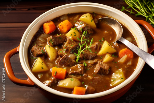 Savory Beef Stew with Vegetables in a White Bowl