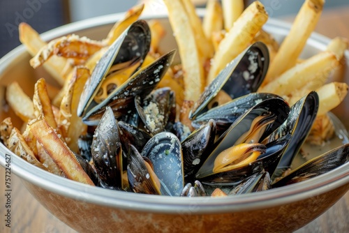 Classic French Moules Frites: Mussels in Wine Sauce with Fries