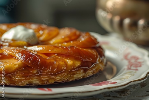 Warm Tarte Tatin with Caramelized Apple Topping and Crème Fraîche