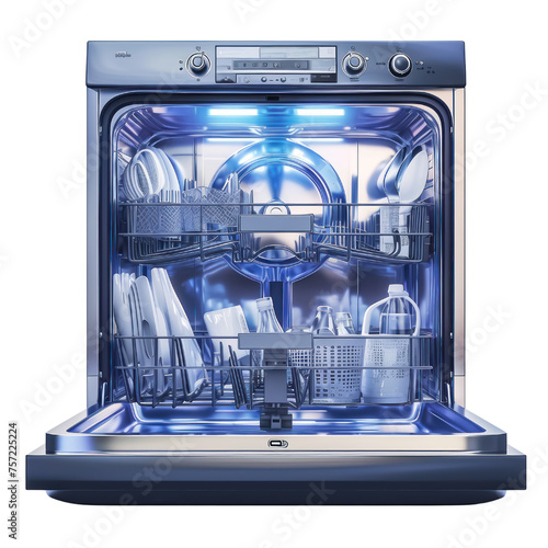 Dishwasher Detail, Slimline dishwasher showcased against white , stylized color, anime style, transparent png cutout photo