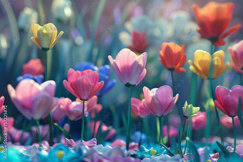 Twenty-four solar terms warm spring background, felt style flower scene illustration
