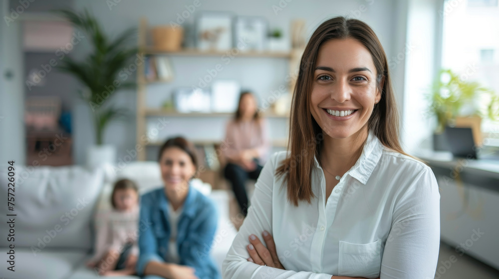 Fototapeta premium Young Smiling Businesswoman in Contemporary Office Space