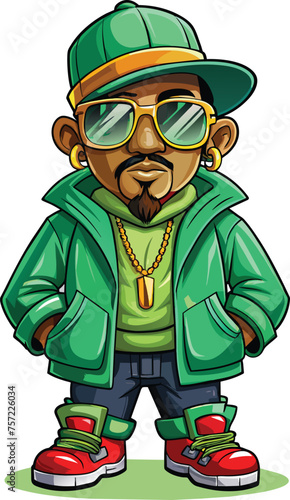 Cartoon illustration of a man in green hoodie