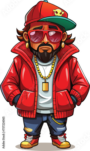 Cartoon illustration of a man in red jacket