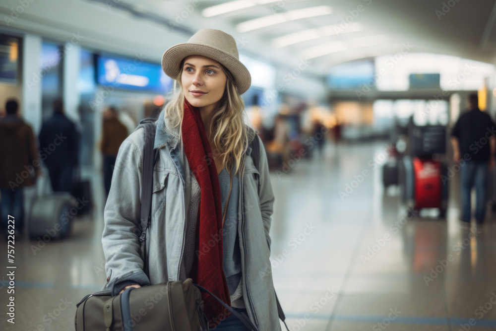 Young woman in the airport. Travel and transportation