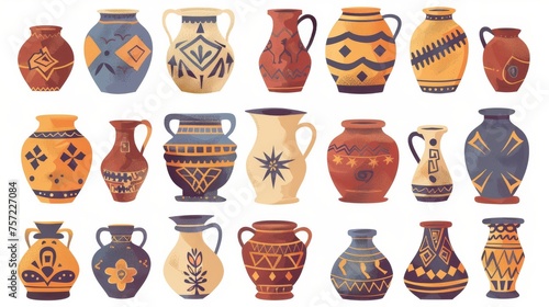 Ceramic handicraft crockery with cracks decorated with traditional patterns. Ancient pottery products with cracks decorated with traditional patterns.