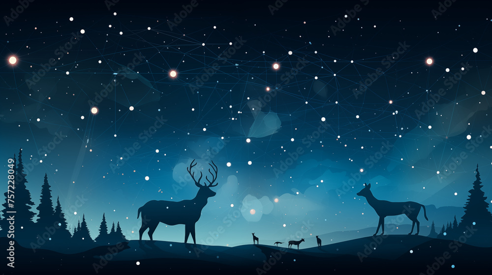 Celestial Deer in a Night Forest Landscape Celestial Deer in a Night Forest Landscape