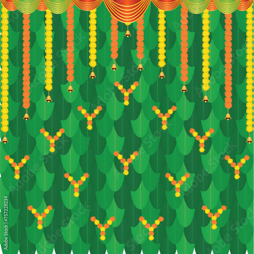 Marriage decoration background with banana leaves