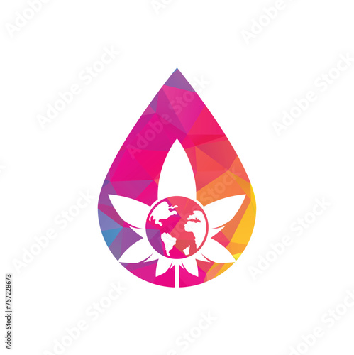 world cannabis drop shape vector logo icon. cannabis world logo design template for marijuana company.