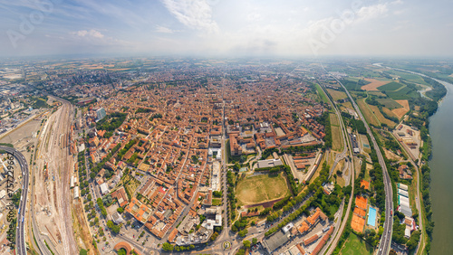Piacenza, Italy. Piacenza is a city in the Italian region of Emilia-Romagna, the administrative center of the province of the same name. Summer day. Aerial view photo
