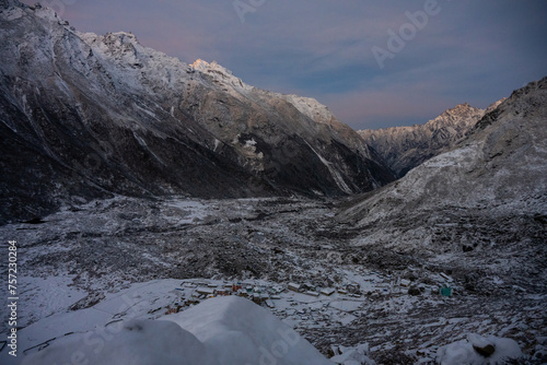 First Light on Langtang Valley Viewed from Kyanjin Ri Trek, Nepal