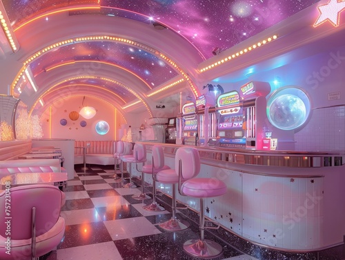 Vintage alien diner jukebox with cosmic tunes photo