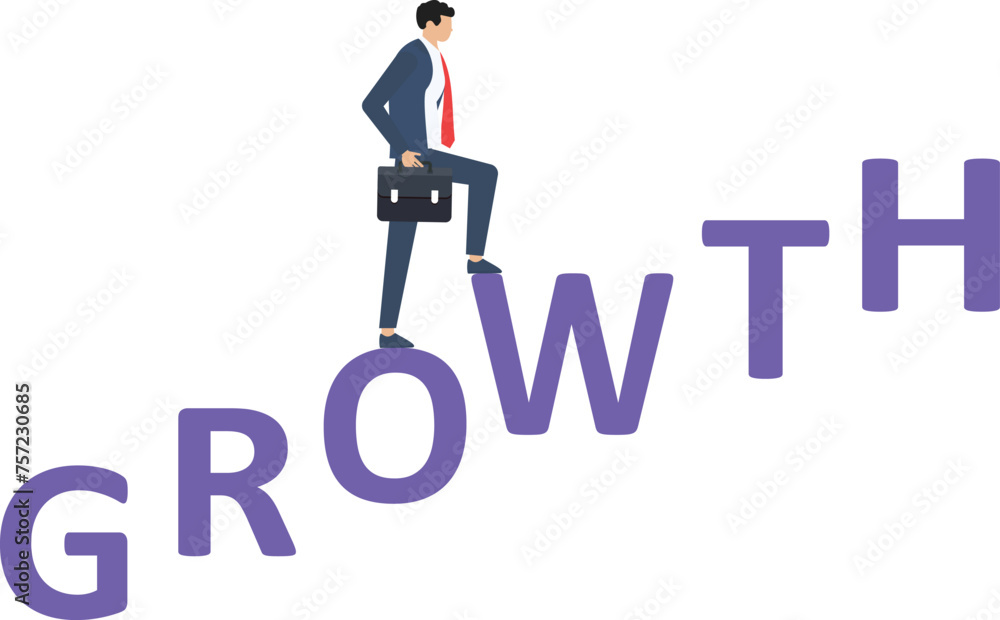 Businessman climbs the ladder consisting of large letters growth, business growth or career concept
Businessman climbs the ladder consisting of large letters growth, business growth or career concept