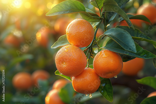 orange tangerine on branches of a tree in an orchard on farm close-up