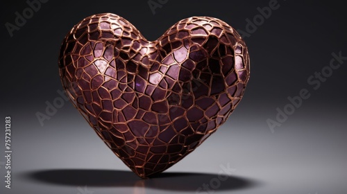 heart intricately shaped from hammered copper, highlighting the textured and artisanal qualities of the metallic material