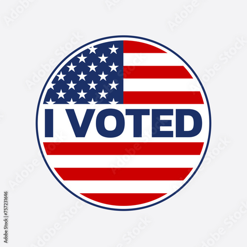 Vote icon, badge or circle sign. I voted sticker with USA flag. Voting, presidential campaign concept. American election design element. Vector illustration.