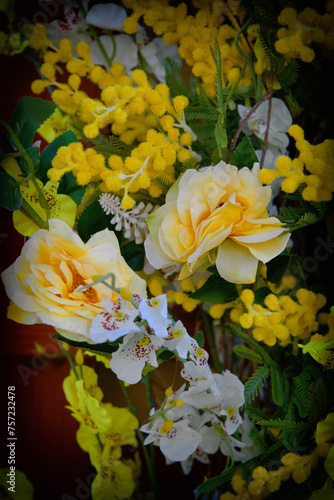 A bouquet of various yellow flowers.