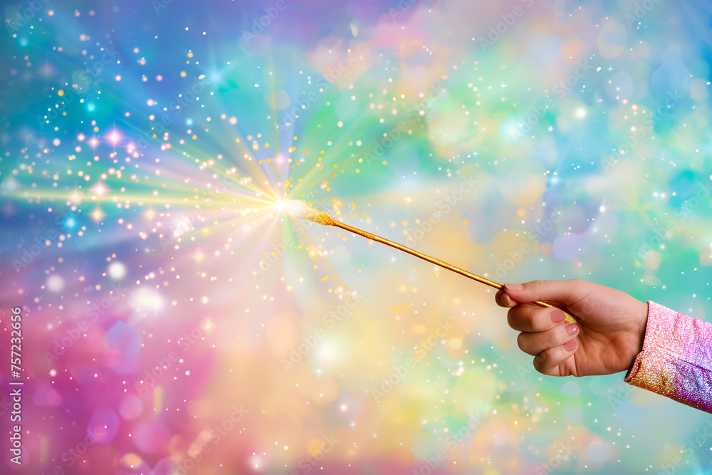 Hand holding wand making magic with sparles coming out of it Stock ...