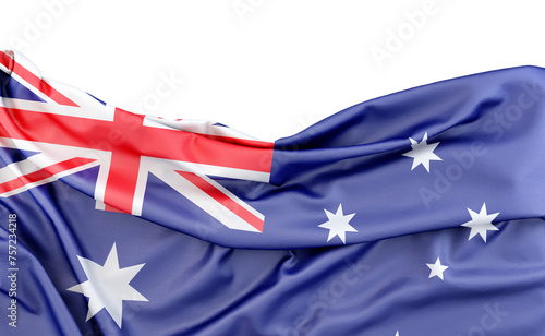 Flag of Australia isolated on white background with copy space above. 3D rendering