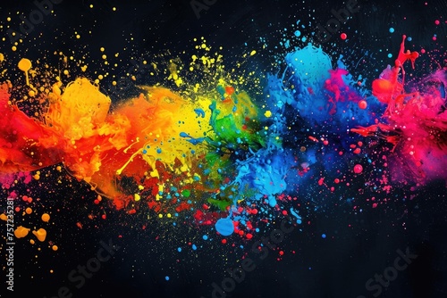 A colorful splash of paint on a black background. The colors are bright and vibrant  creating a sense of energy and excitement