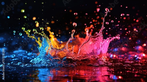 Splash of color paint, water on dark background, abstract pattern