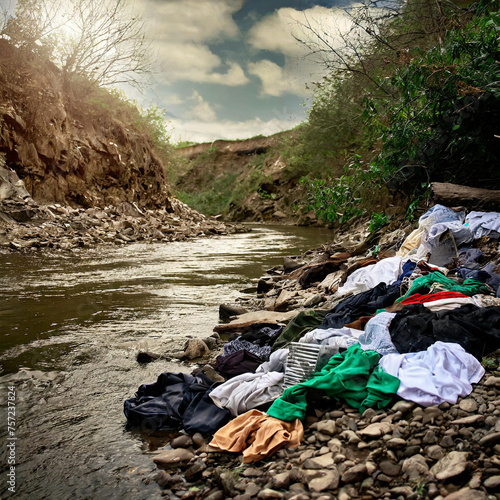 the appearance of garbage strewn across the river